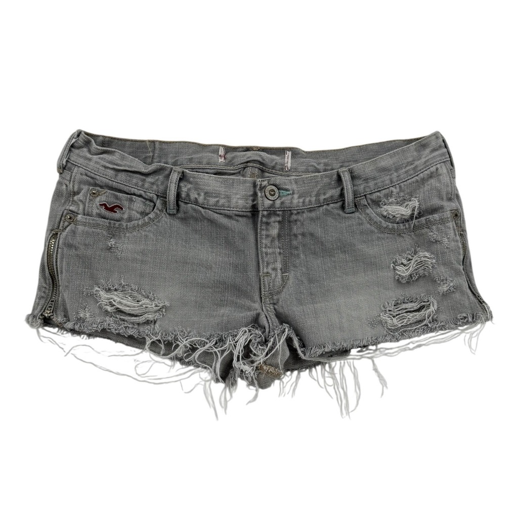 Vintage Hollister Denim Shorts Women 3-5 Gray Distressed Low Rise Side Zip